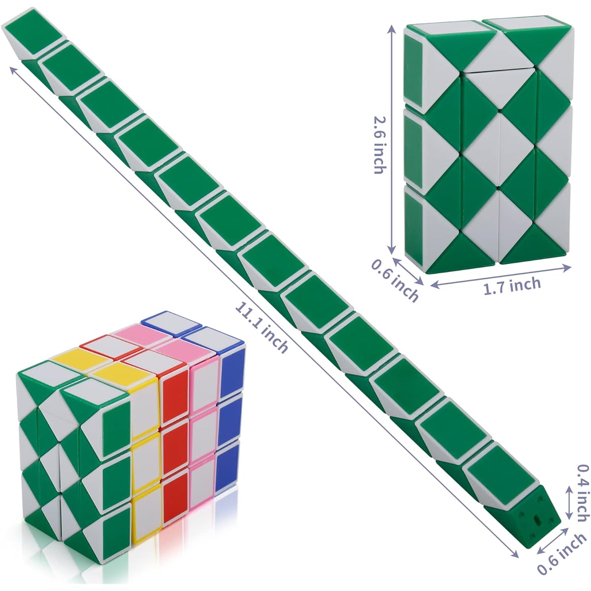 LENDOD 20 Pack 24 Blocks Party Favors Medium Magic Snake Cube Fidget Toy Snake Cube Twist Puzzle Magic Speed Cube Toys for Kids Party Bag Fillers Party Supplies Classroom Rewards and More
