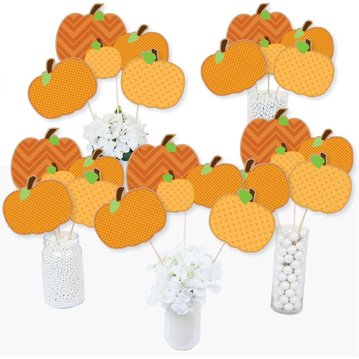 Big Dot of Happiness Pumpkin Patch - Fall Halloween Thanksgiving Party Centerpiece Stick - Table Topper - Set of 15