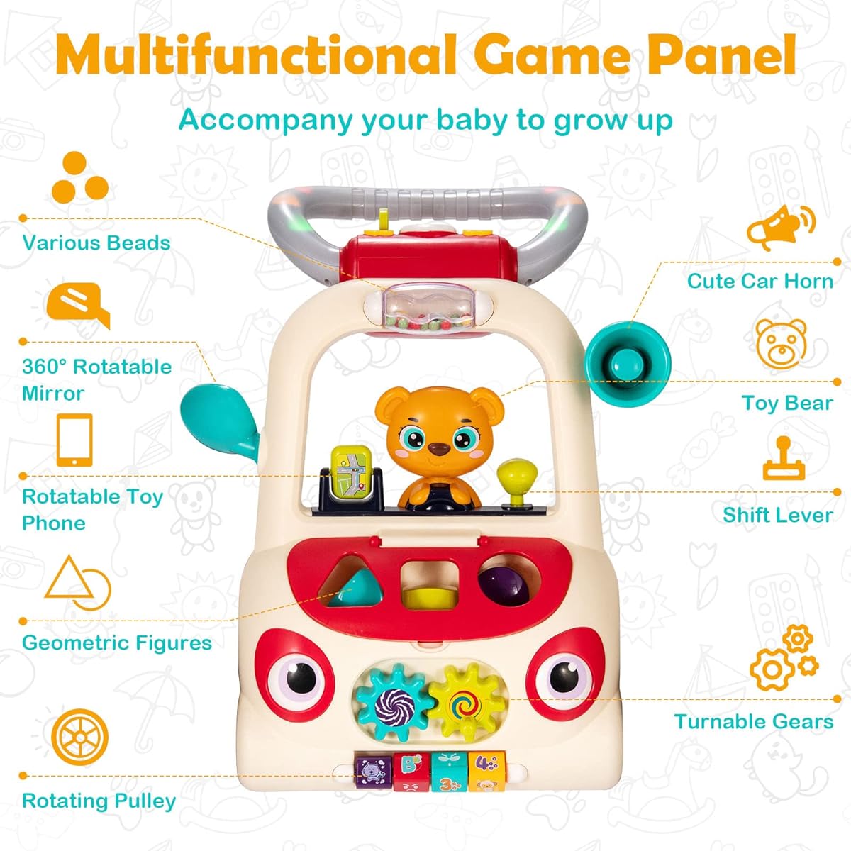 BABY JOY 2-in-1 Baby Walker Sit-Stand Learning Walker Activity Center with Lights & Sounds Adjustable Speed Wheel Toddler Musical Walking Toy Push Walker 9 Months and Up
