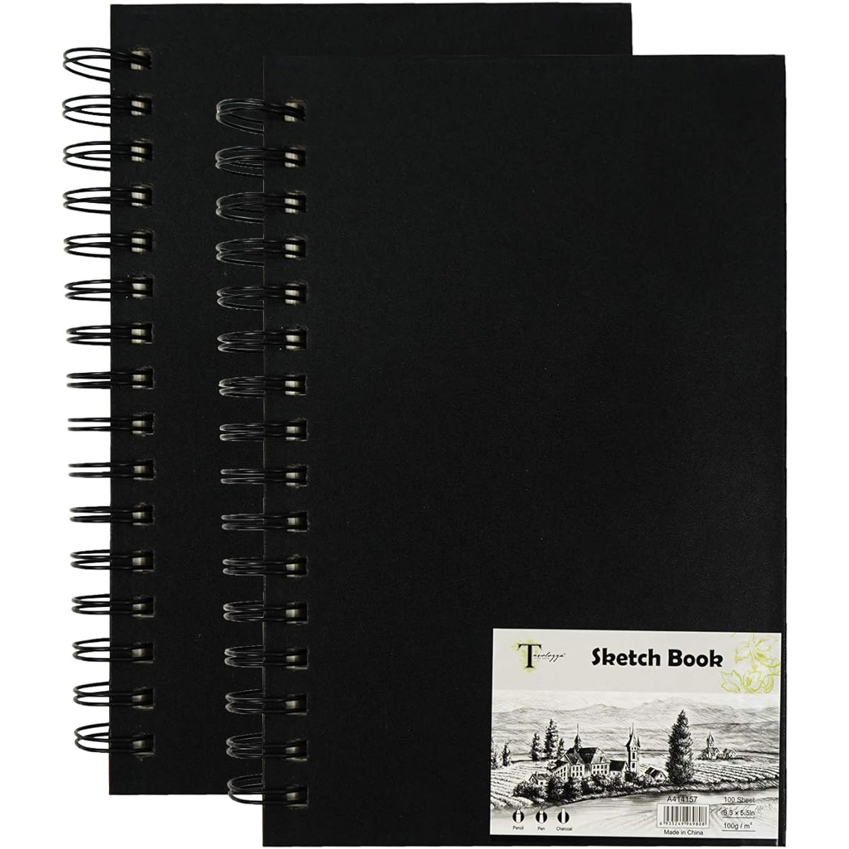 Tavolozza 8.5" x 5.5" Sketchbooks, Pack of 2, 100 Sheets Each (76lb/100gsm), Double-Sided Hardbound Spiral Sketch Pads, Durable Acid-Free Drawing Paper