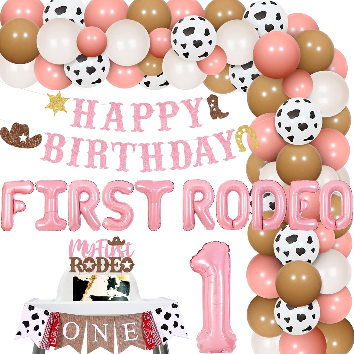 First Rodeo Birthday Party Decorations Western Cowgirl 1st Birthday Balloon Garland Kit Cowgirl Happy Birthday Banner My First Rodeo Cake Topper Western Theme Birthday Party Supplies