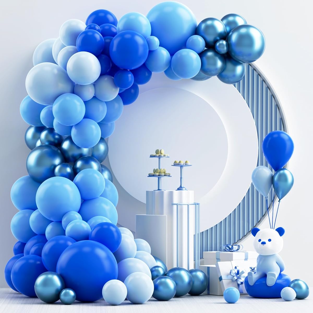 NISOCY 124pcs Different Blue Balloon Arch Garland Kit 18inch 12inch 10inch 5inch Light Blue Royal Blue Metallic Blue Balloon Arch for Engagement Wedding Birthday Baby Shower Party Decorations
