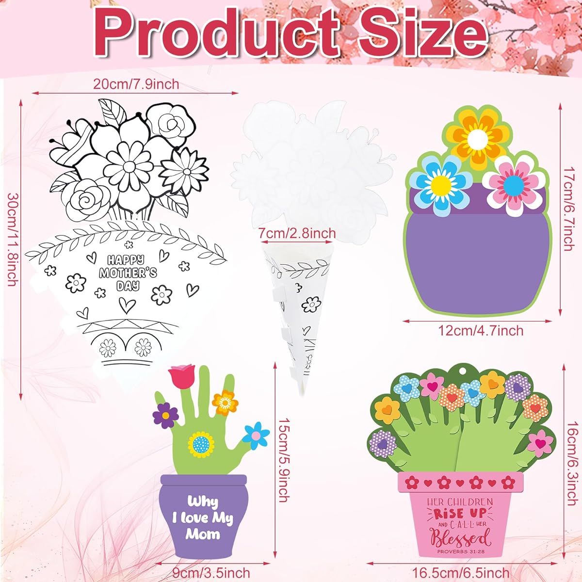 Resurhang 24pcs Mother's Day Bouquet Flower Pot Why I Love My Mother Handprint Craft Kit DIY Mother's Day Crafts for Kids Mother's Day Fun Home Activities Gifts 4 Styles