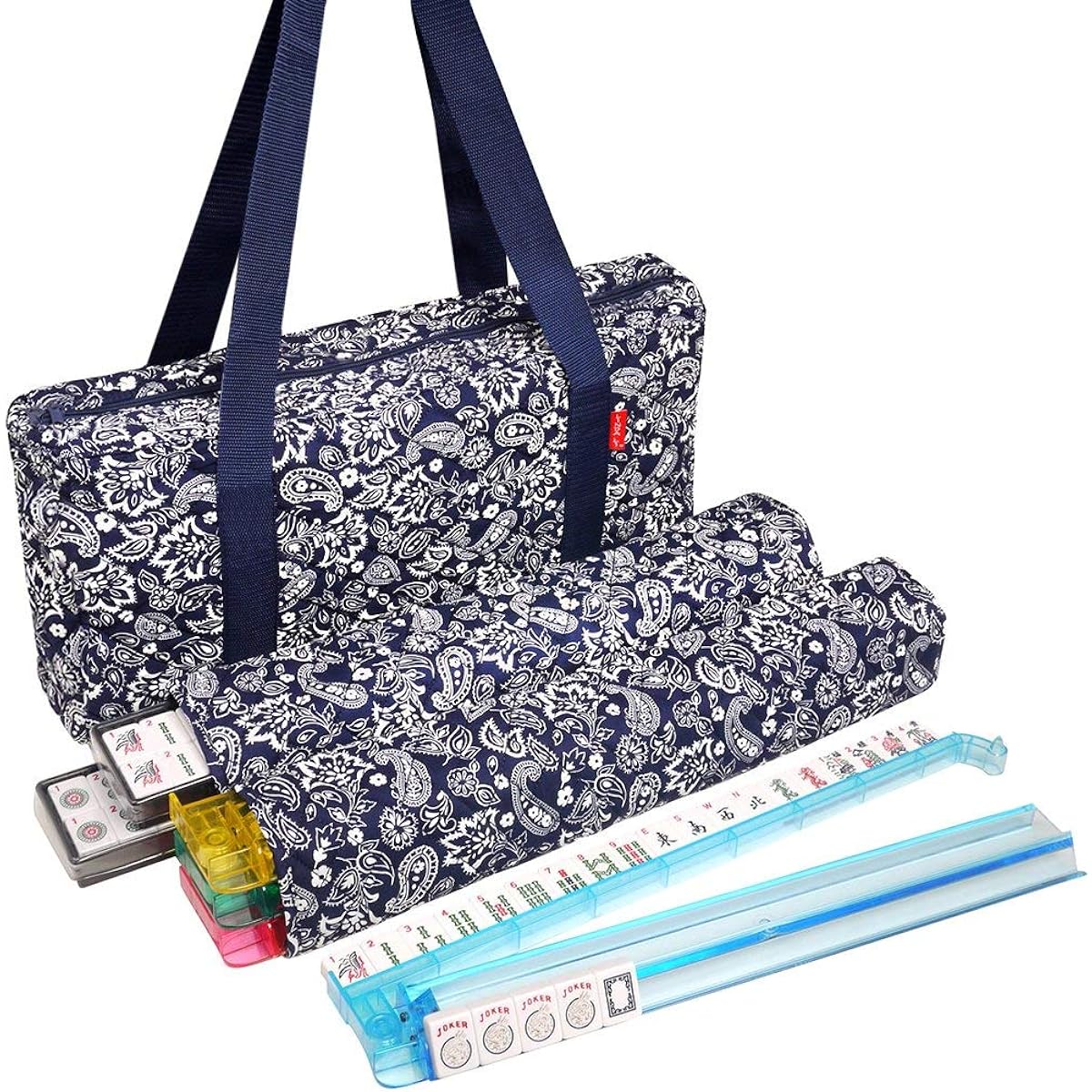 [American Wholesale]American-Wholesaler Inc. NEW! American Mahjong Set by Linda Li™ 166 White Tiles, 4 All-In-One Rack/Pushers, Blue [Parallel Import]