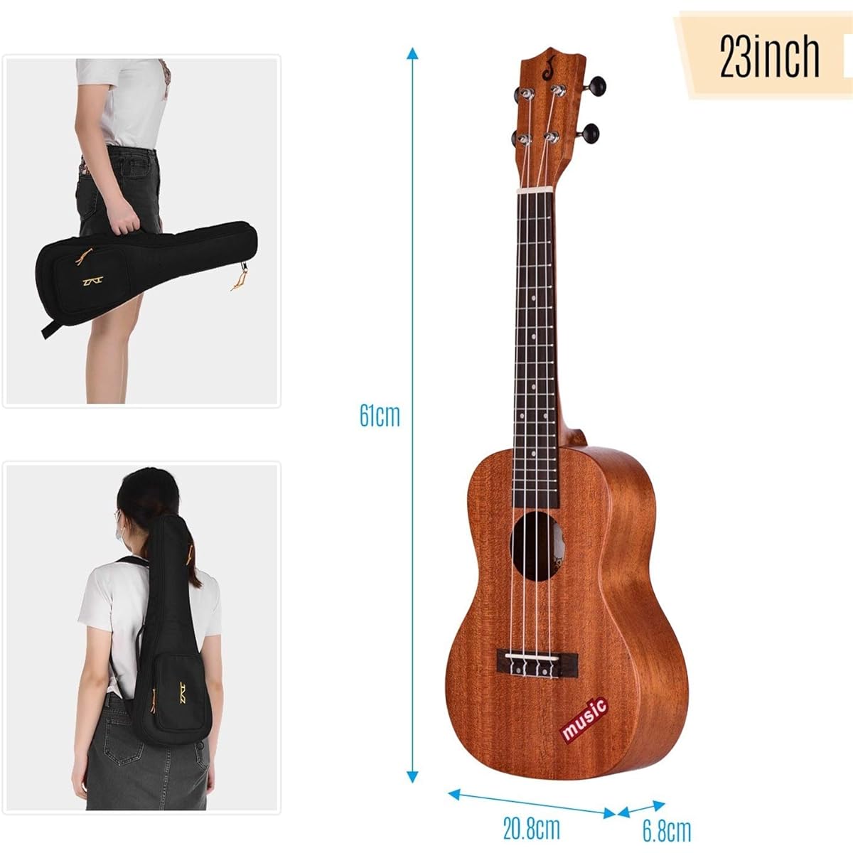 Ukulele 23 Inch Concert Ukulele Mahogany Wood Hawaii Guitar for Beginners Musical Instruments