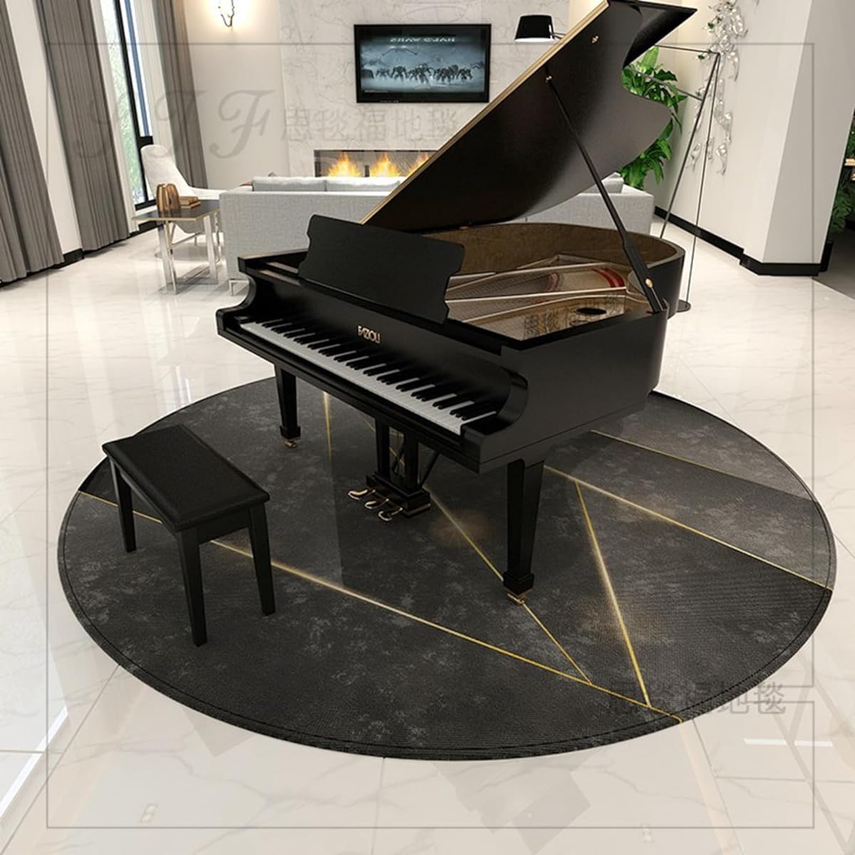 Piano soundproofing carpet, circular mat, piano key pattern, round, electronic piano, upright piano, rug, sofa seat mat, easy to clean, shockproof, scratch-proof, soundproofing, hand washable, modern, bass drum, living room, bass drum, 200cm