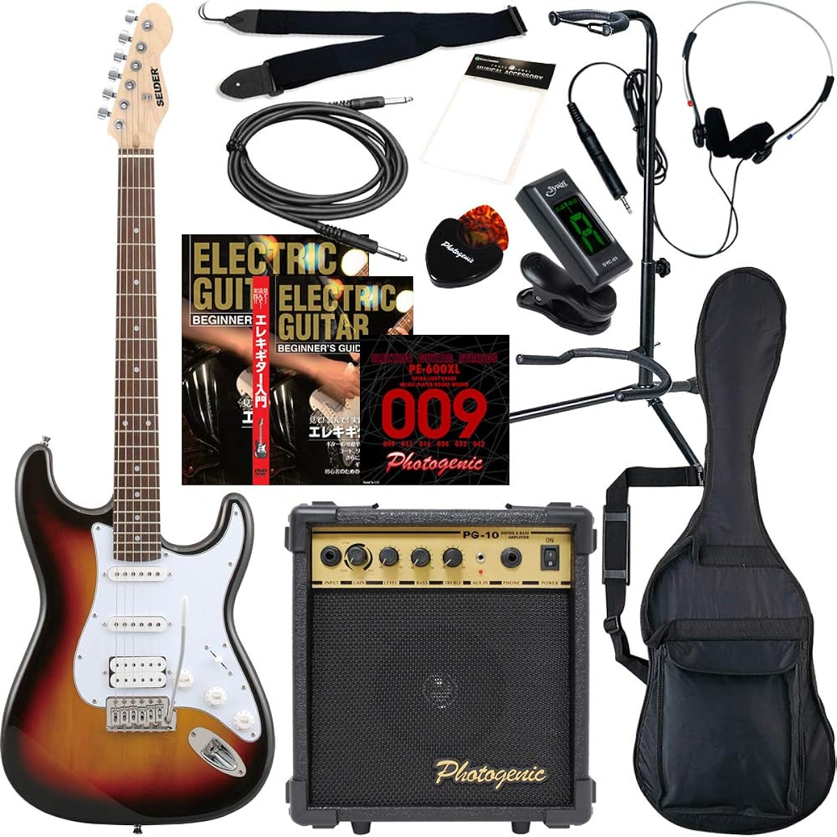 SELDER Electric Guitar Stratocaster Type Sakura Musical Instruments Original STH-20/SB Beginner 13-piece Set