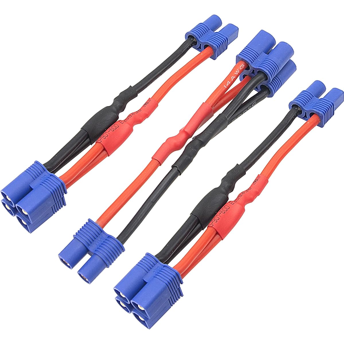 HIRCQOO EC3 Plug 3Pcs 14AWG Soft Silicone Parallel 3.94" Y Splitter Harness Cable Adapter 1 Female to 2 Male for RC Car Truck Boat Quadcopter Airplane Lipo Battery