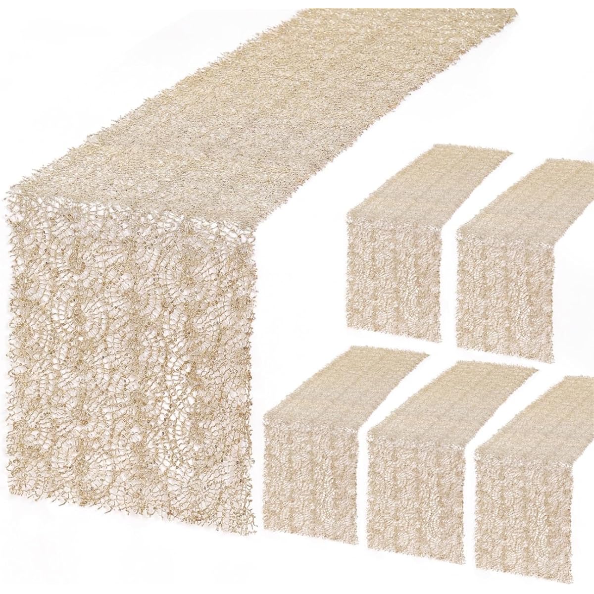 Champagne Gold Sequin Table Runner 6 Pack 16x120 Inch Glitter Metallic Sequin Runner Sparkly Mesh Table Runner for Summer Everyday Use Banquet Party Decorations