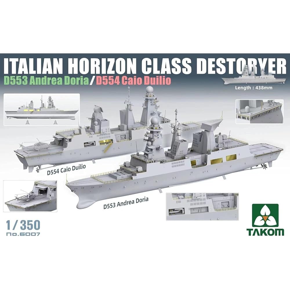 Tacom 1/350 Italian Navy Horizon Class Destroyer D553 Andrea Doria/D554 Caio Duilio Plastic Model TKO6007 Molding Color