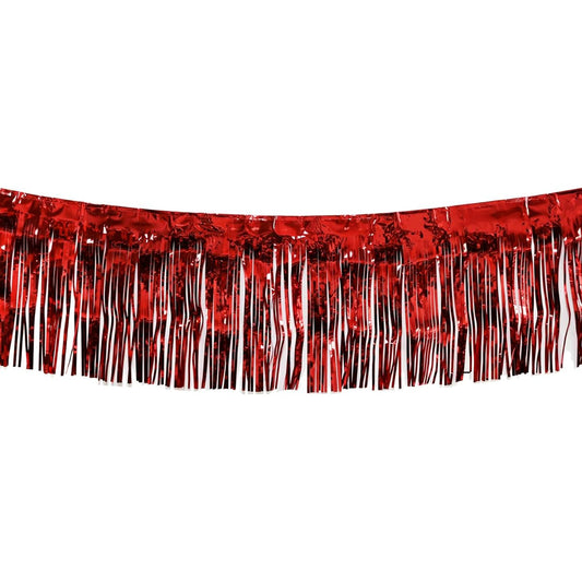 10ft x 15in Red Foil Fringe Garland Shiny Metallic Tinsel Banner Parade Float Bridal Shower Bachelorette Wedding Birthday Christmas Wall Hanging Fringe Drape