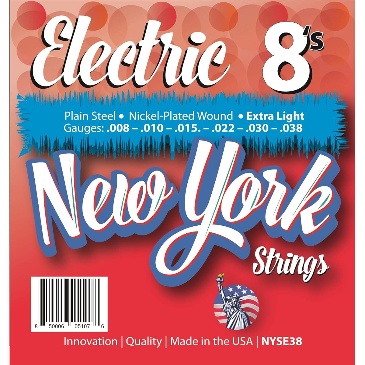New York Strings NYSE38 Electric Guitar Strings Plain Steel Extra Light 8's Innovation Quality New York Strings are a Symphony of Strings Made in the USA