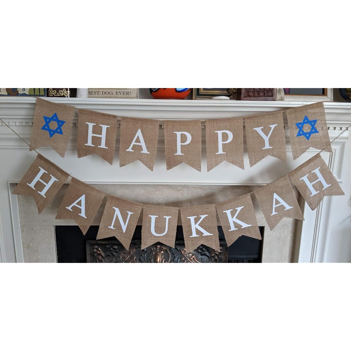 Jolly Jon Happy Hanukkah Banner Hanukkah Decorations Judaica Burlap Party Garland Bunting Ready to Hang Hanukkah Garland Celebration Decor Photo Props Backdrop