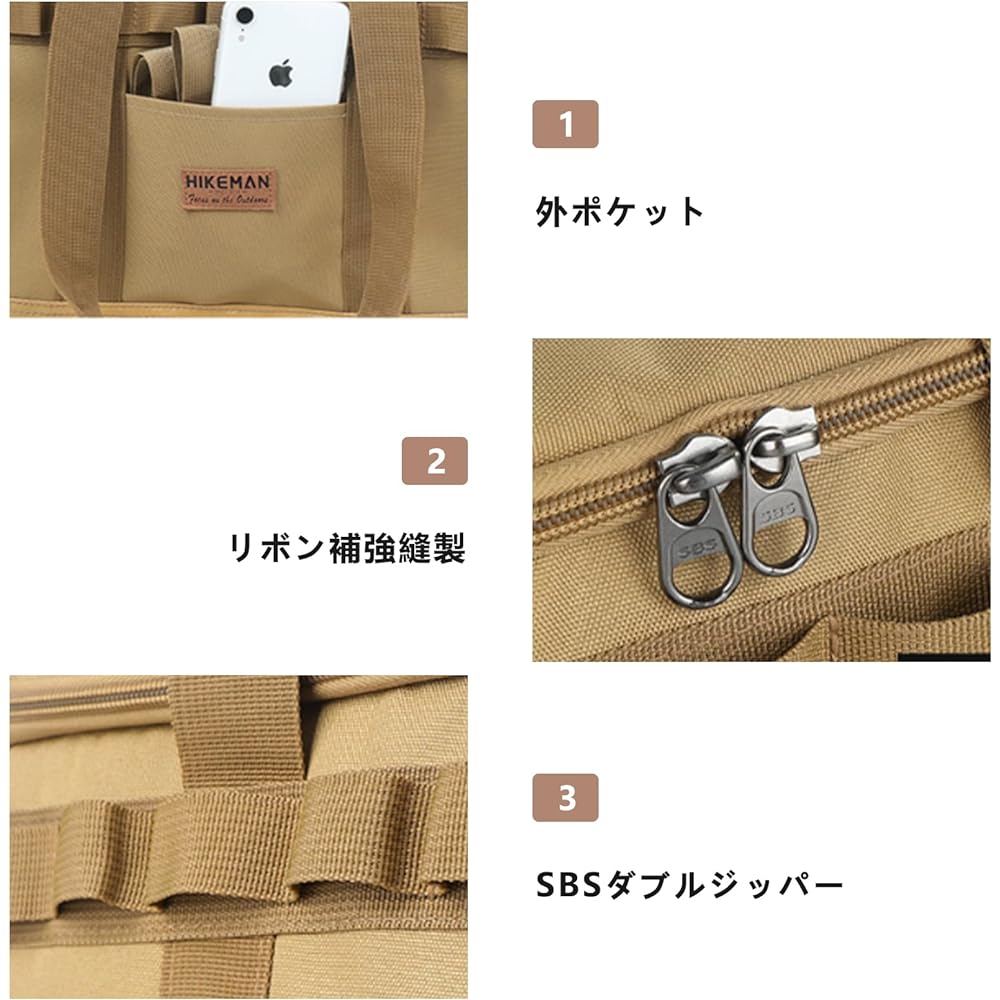 HQ HQ-GAMING Camping Storage Box Container Box Tool Box Outdoor 36L Large Capacity Soft Container Car Storage with Dividers Shoulder Harness Lightweight Easy to Carry (Khaki Color)
