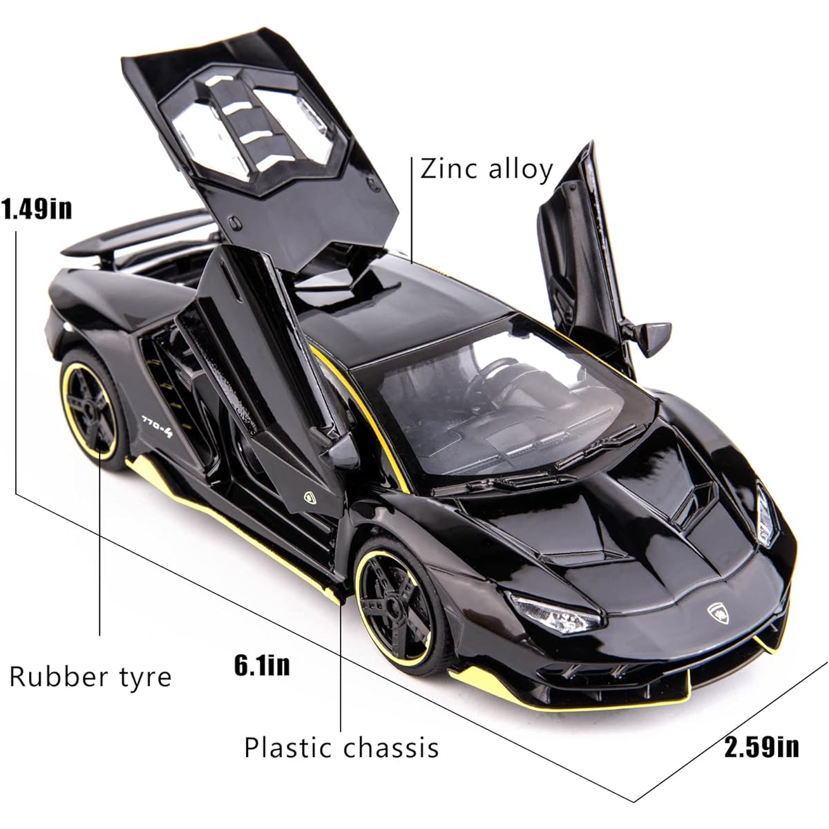 TGRCM-CZ 1:32 Lamborghini LP770 Model Pull Back Car Toy Car Sound and Light Children Boys Girls Metal Body Door Open Black, Black///White