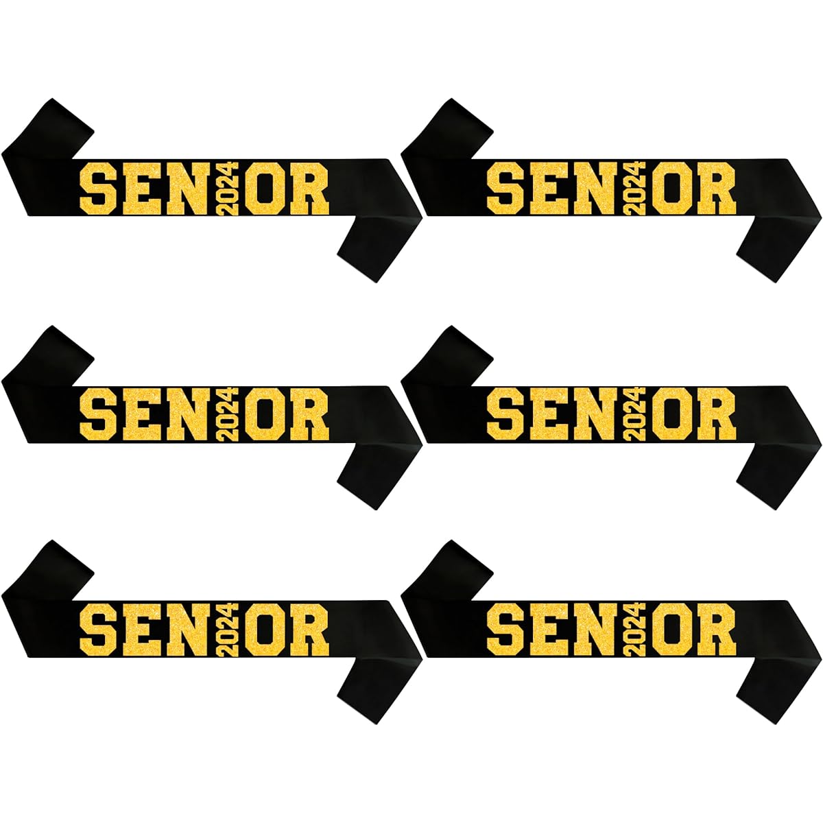 6pcs Black Senior 2023 Satin Sash with Gold Glitter Lettering - 2023 Graduation Sash - Senior Cheer Sash - Cheerleader Sash - Class Competition Sash