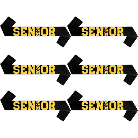 6pcs Black Senior 2023 Satin Sash with Gold Glitter Lettering - 2023 Graduation Sash - Senior Cheer Sash - Cheerleader Sash - Class Competition Sash