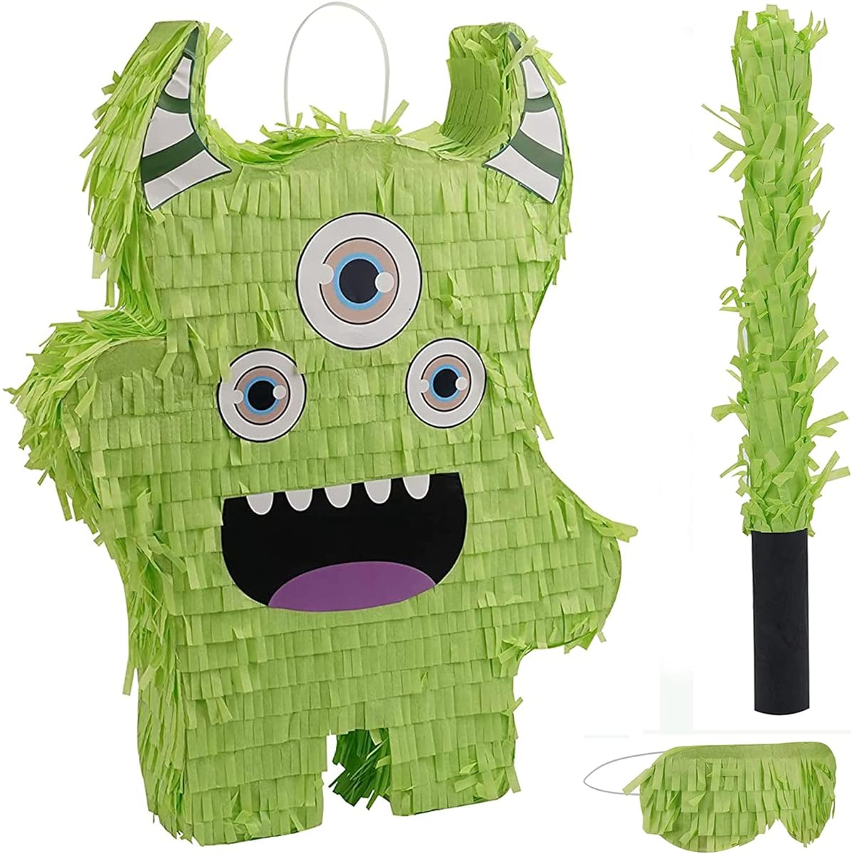 Halloween Green Devil Pinata for Kids and Adults, Size 15.75 x 9.06 with Wooden Stick, Great for Party Decorations