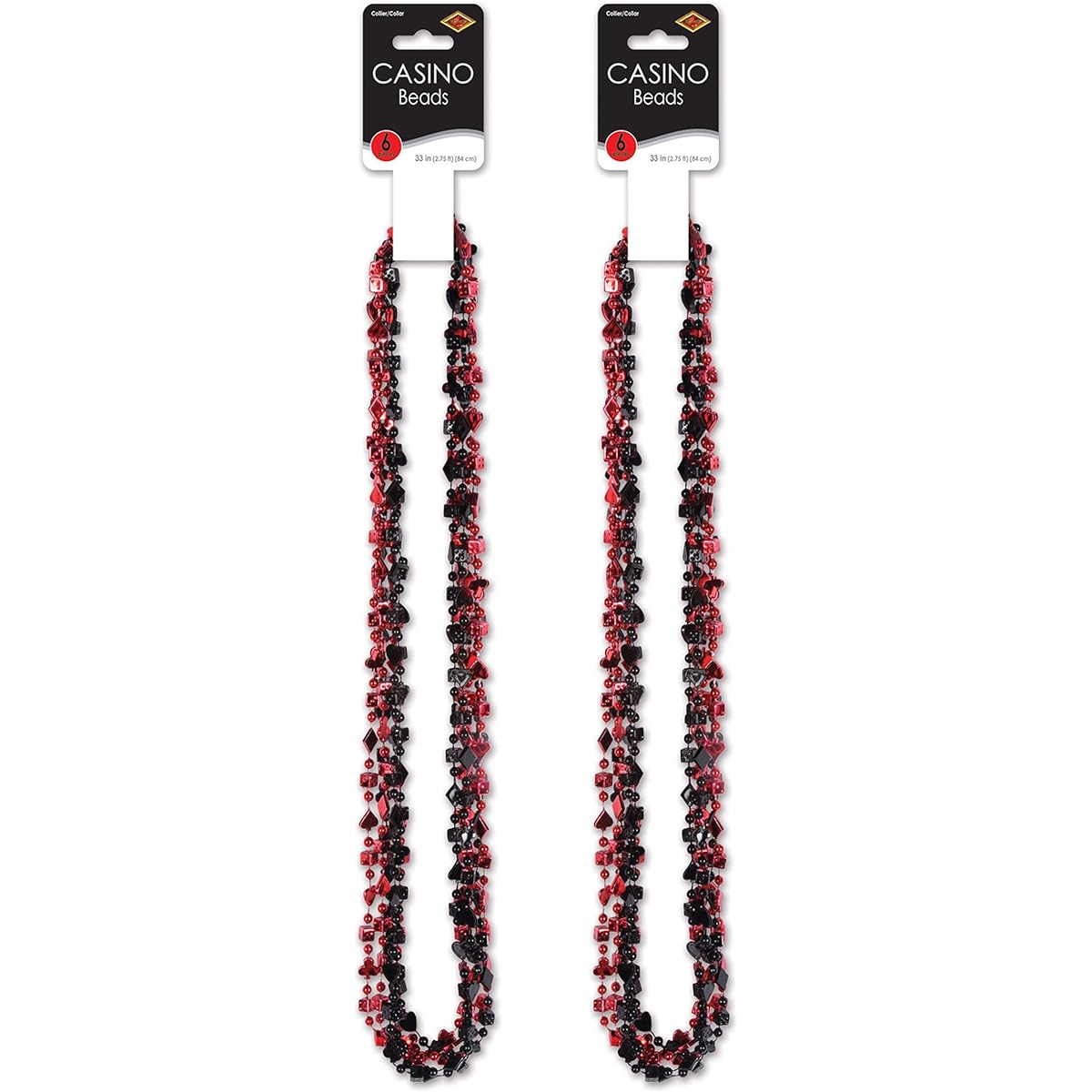 Beistle Card Suits Dice Casino Necklace 12 Piece Party Bead Favors 33" Black/Red