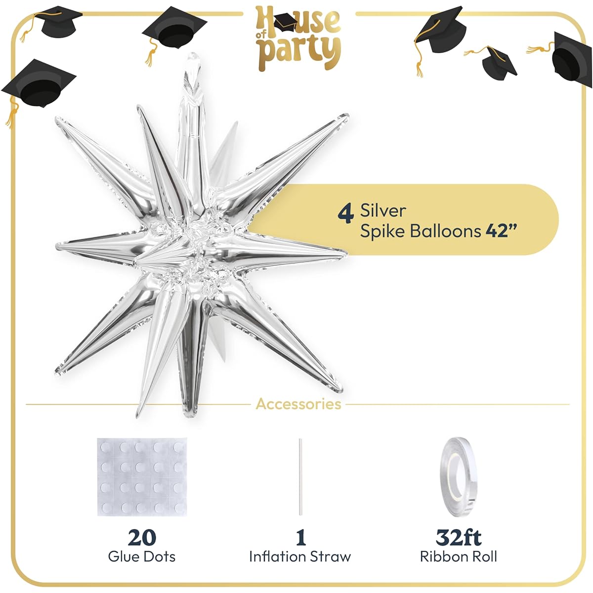 Silver Star Foil Balloons (Silver 4pcs - 42inch)