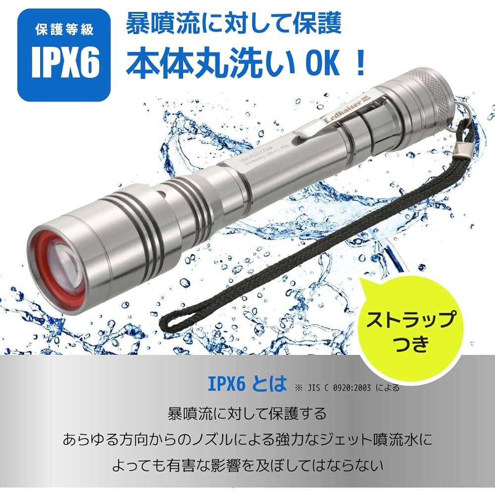 Ohm Electric Flashlight Outdoor Handy Light Waterproof LED Zoom Light Red Kaiser 600 Lumens with Battery Level Indicator Compliant with ANSI Standards LHA-KS321ZSI-S2 08-1013 OHM Silver