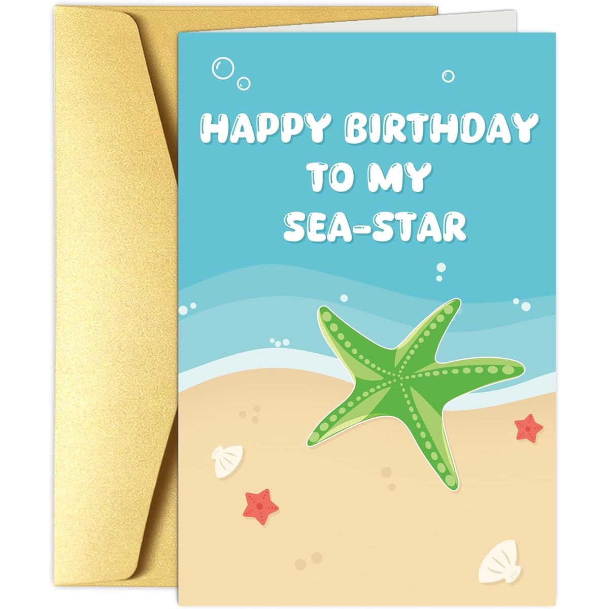 Obbyidk Cute Sea Star Birthday Card for Sister, Funny Pun Sister Birthday Card, Humorous Birthday Gift for Little Sister, Happy Birthday to My Sister Card