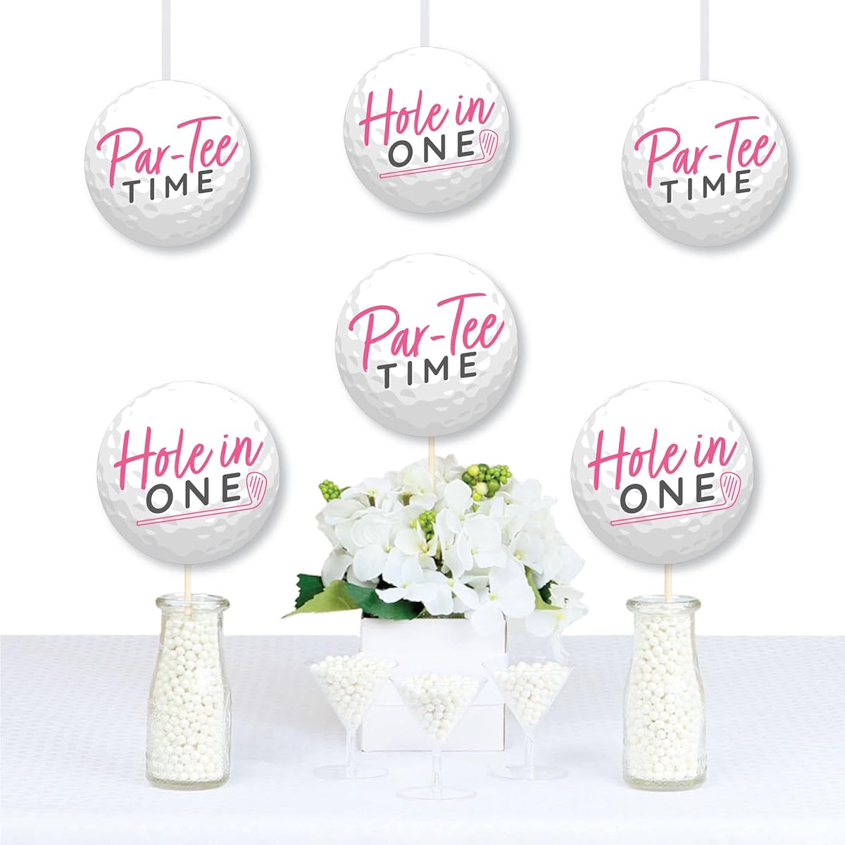 Big Dot of Happiness Golf Girl - DIY Golf Ball Decorations, Pink, Must-Have for Birthday Party or Baby Shower - Set of 20