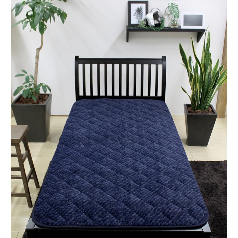 nishikawa [Nishikawa] Bed Pad, Queen, Warm, Moisture Absorbent, Generating, Fluffy, Soft, Resistant to Slip, Comes with Rubber on Four Corners, Winter, Navy, PW1765Q 206376402