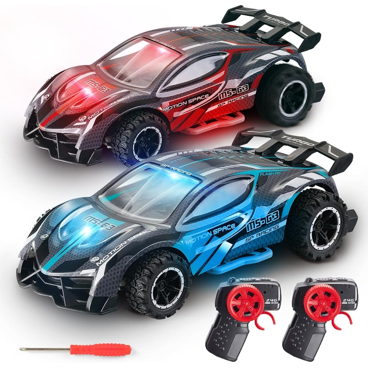 VATOS 1/24 Scale Remote Control Car 2.4GHz High Speed 18KM/H RC Racing Car with Colorful LED Lights Hobby Radio Control Car Toy for Ages 3, 4, 5, 6, 7, 8, 12, Boys, Girls