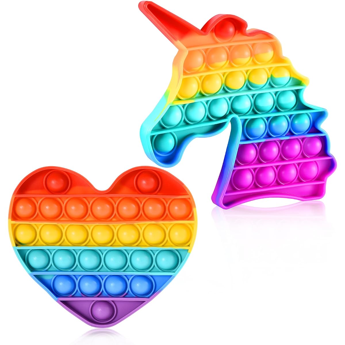Anubis Ventures LLC 2 Pack Magical Rainbow Pop It Fidget Toys Unicorn Dinosaur and Heart Pop It Pop Sound Sensory Fidget Toys for Kids and Adults Stress Relief Autism Toys