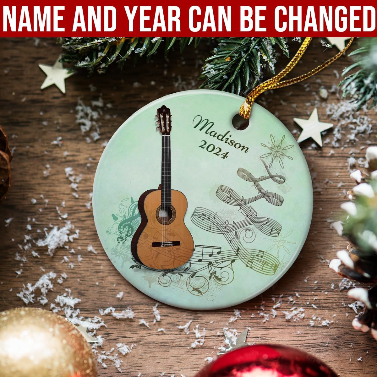 wowcugi Guitar Ornaments, Personalized Musical Instrument Ornaments for Christmas Tree, Christmas Tree Decorations Keepsake Gifts, Band Instruments for Music Lovers