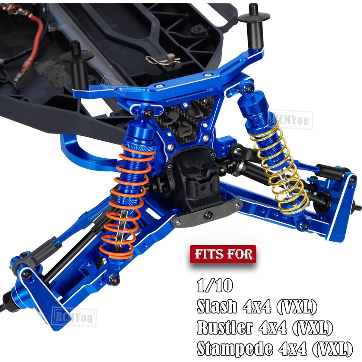RCMYou Alloy Steering Bell Crank Servo Saver Upgrade Parts for 1/10 Slash/Rustler/Stampede/Hoss 4x4 VXL 4WD, Aluminum Drag Link Set with Bearings, Navy Blue