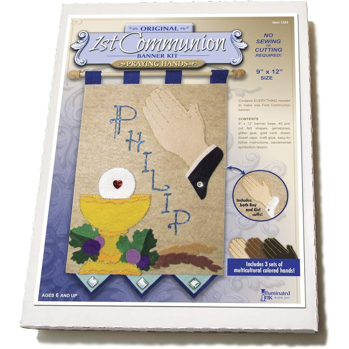 first communion banner kit - 9 x 12 - praying hands - blue