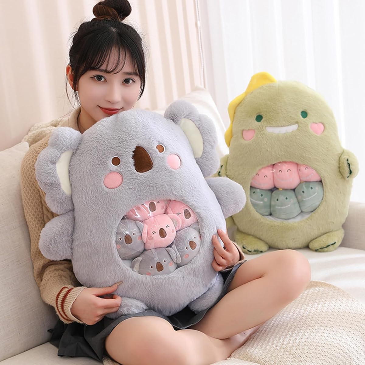 Kekeso Koala Plush Throw Pillow, Koala Stuffed Animals Soft Snack Pillow with 6 Koala Plush Toys for Birthday, Halloween, Christmas (Koala)