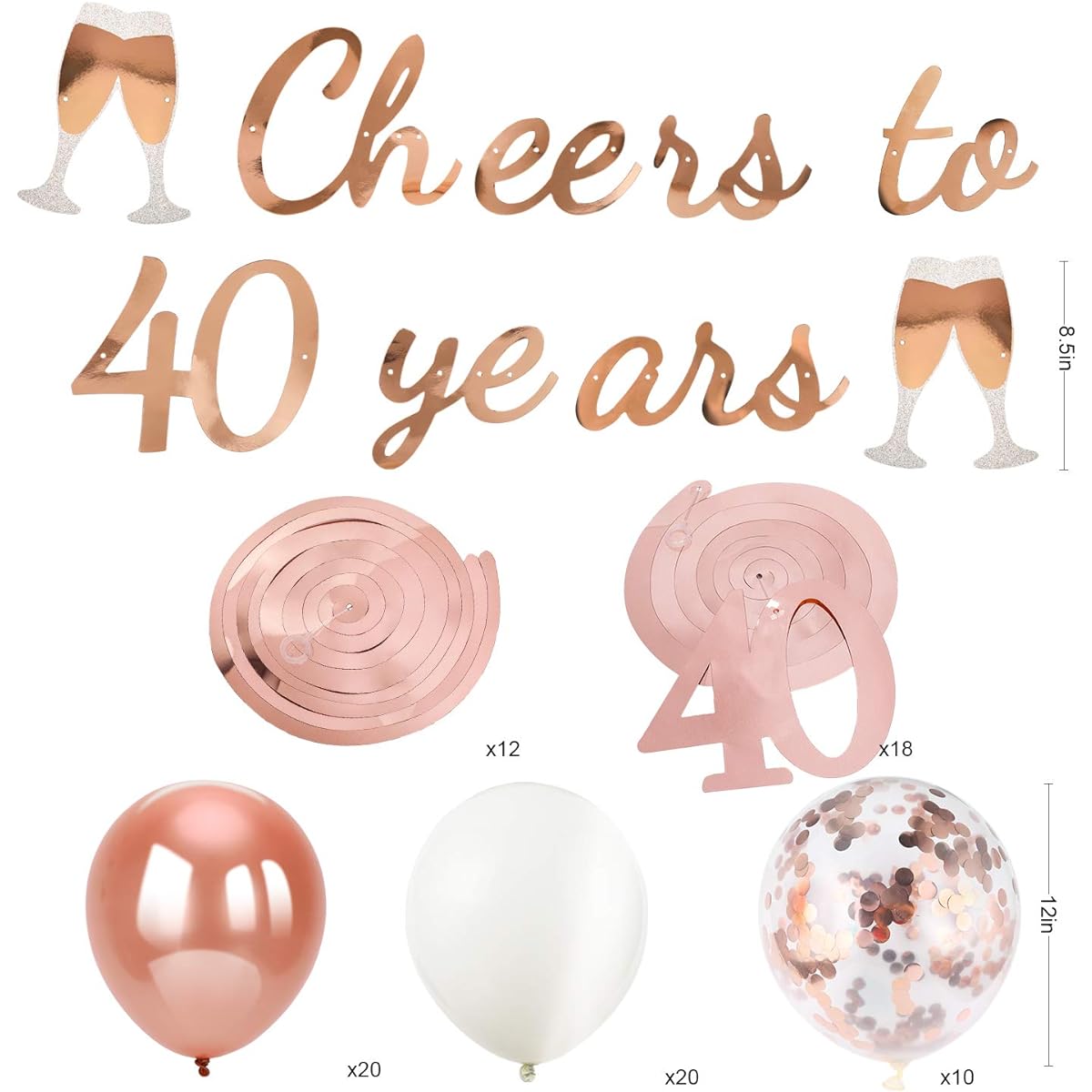 Konsait 40th Birthday Party Favors Decorations, Rose Gold Cheers & Beers ~30 Years Old Banner 50 Pieces Rose Pink Hanging Swirl Latex Confetti Balloons 30th Birthday Wedding Anniversary Party Supplies