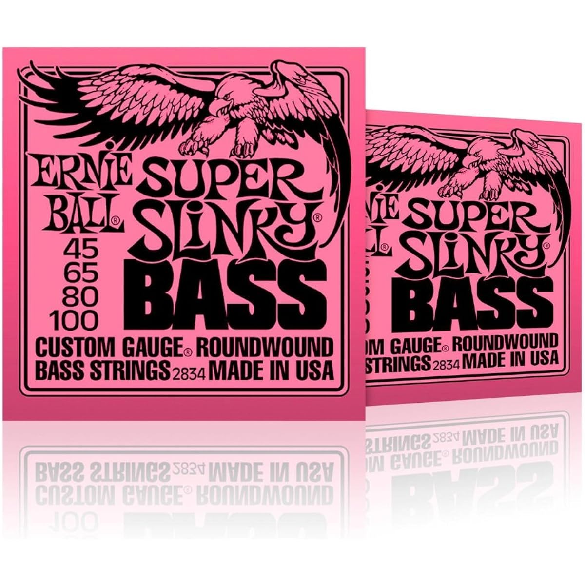Ernie Ball 2834 Super Slinky Round Wound Bass Strings 2 Pack (Standard)