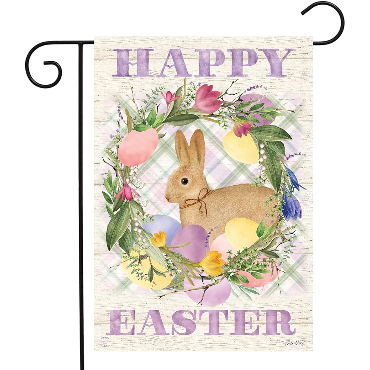 Briarwood Lane Bunny Easter Wreath Primitive Garden Flag Holiday Eggs 12.5" x 18"
