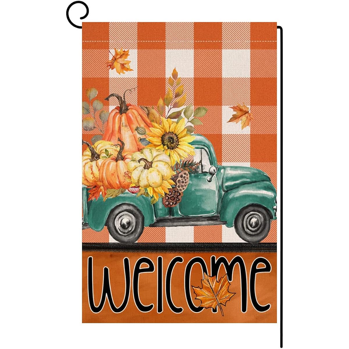 Fall Yard Flag 12x18 Vertical Double Sided Floral Pumpkin Truck Fall Thanksgiving Holiday Outdoor Decor Burlap Yard Flag BW483