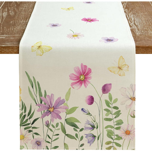 AT273 Summer Decorations Floral Table Runner 13x60 Inch Seasonal Holiday Spring Flowers Decor Farmhouse Indoor Vintage Theme Gathering Dinner Party
