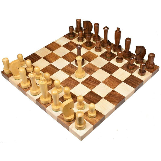 RoyalChessMall-3.9" Minimalist Berliner Combo Chess Set with Chess Pieces and Board, Golden Rosewood