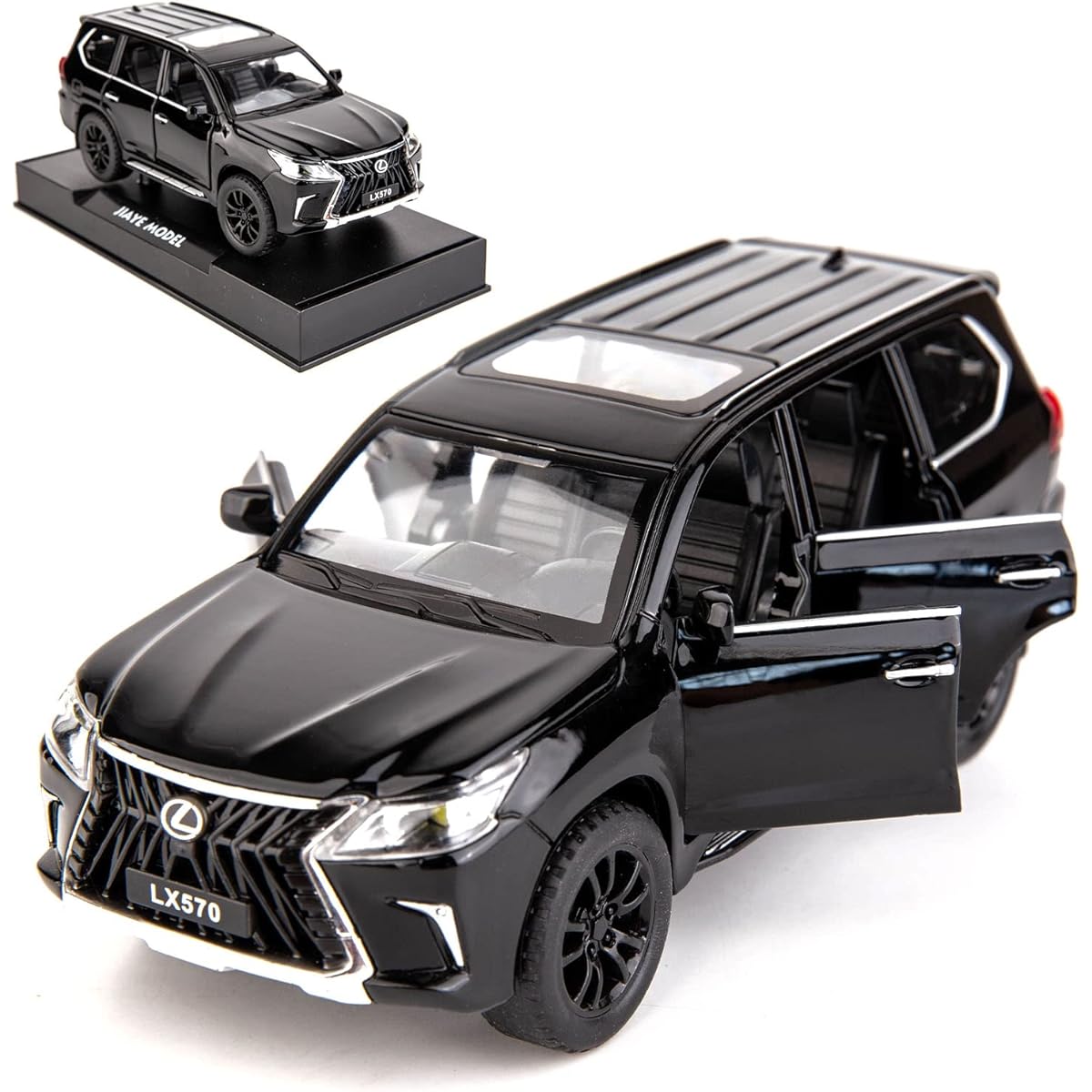 BDTCTK 1/32 Lexus LX570 Off-Road Ready Luxury SUV Model Car Zinc Alloy Pull Back Toy Car with Sound and Lights for Children Boys Girls Gift (Black)