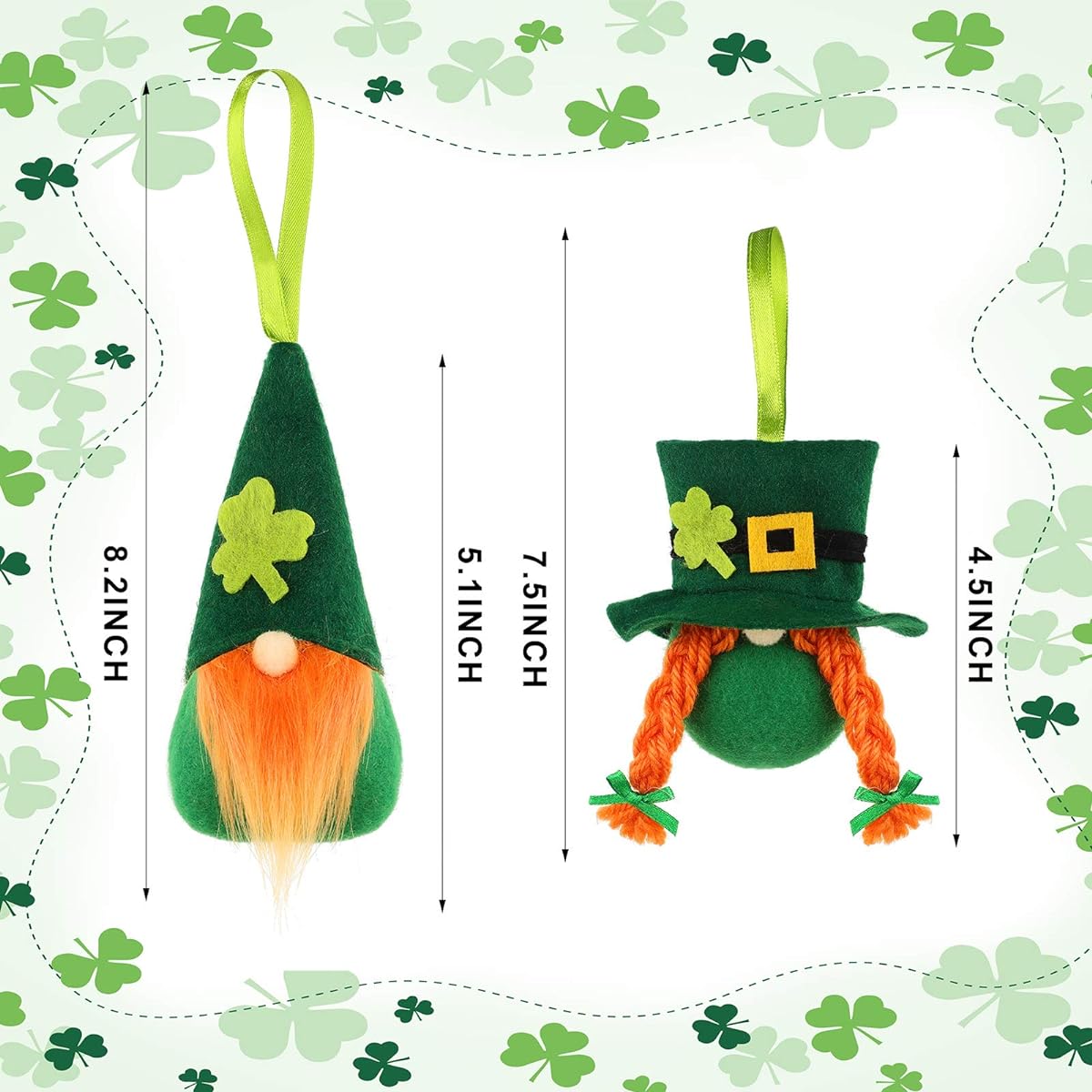 Skylety 8pcs St. Patrick's Day Gnome Ornaments Faceless Doll Decorations Green Clover Gnome Doll Ornaments Irish Swedish Leprechaun for St. Patrick's Day Party Christmas Elf Scandinavian Decor