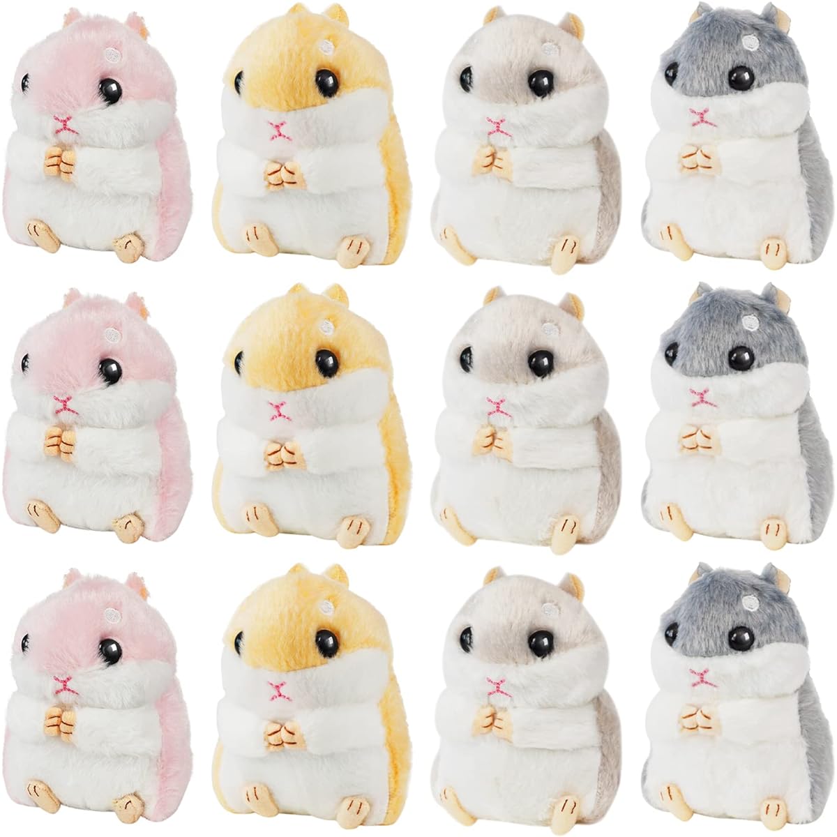 12 Cute Hamster Stuffed Animals, Hamster Plush Toys, Small Stuffed Animals, Dolls with Chains for Kids, Boys and Girls, Party Favors, Goodie Bag Fillers, Carnival Giveaways, Birthday Gifts, 4 Inch (Adorable Style)