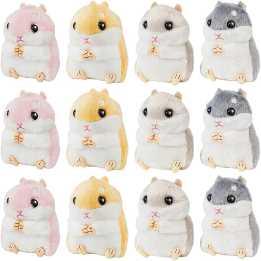 12 Cute Hamster Stuffed Animals, Hamster Plush Toys, Small Stuffed Animals, Dolls with Chains for Kids, Boys and Girls, Party Favors, Goodie Bag Fillers, Carnival Giveaways, Birthday Gifts, 4 Inch (Adorable Style)