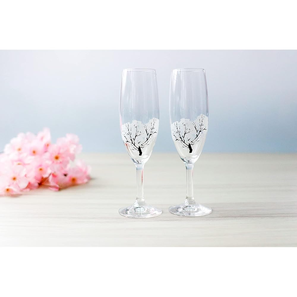 [Temperature as Design] Marumo Takagi Pottery Cooling Cherry Blossom Champagne Glass Pair Set Cherry Blossom Glass Spring Sake Cherry Blossom Viewing Gift Color Changes with Temperature Sparkling Champagne Sake Cheers Commemorative Gift Midyear Gift Cele