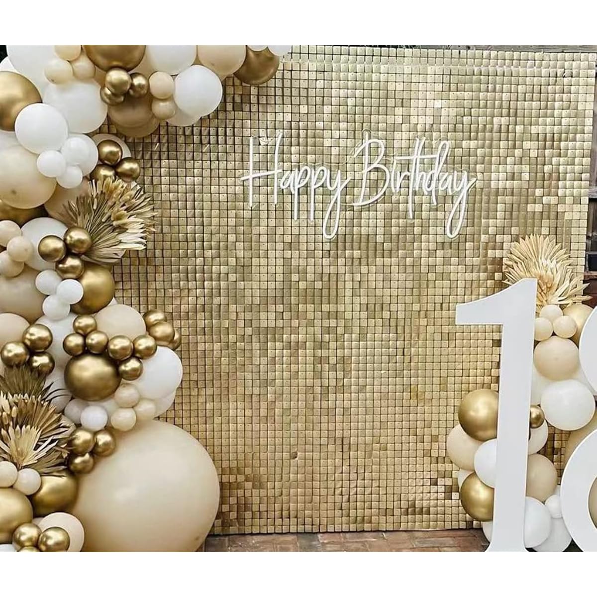 Easy Setup 24 Panel Gold Square Sequin Glittering Wall Panels for Party Decorations - Best Party Decoration for Wedding Anniversary Birthday Engagement Bachelorette Party (Light Gold 24)