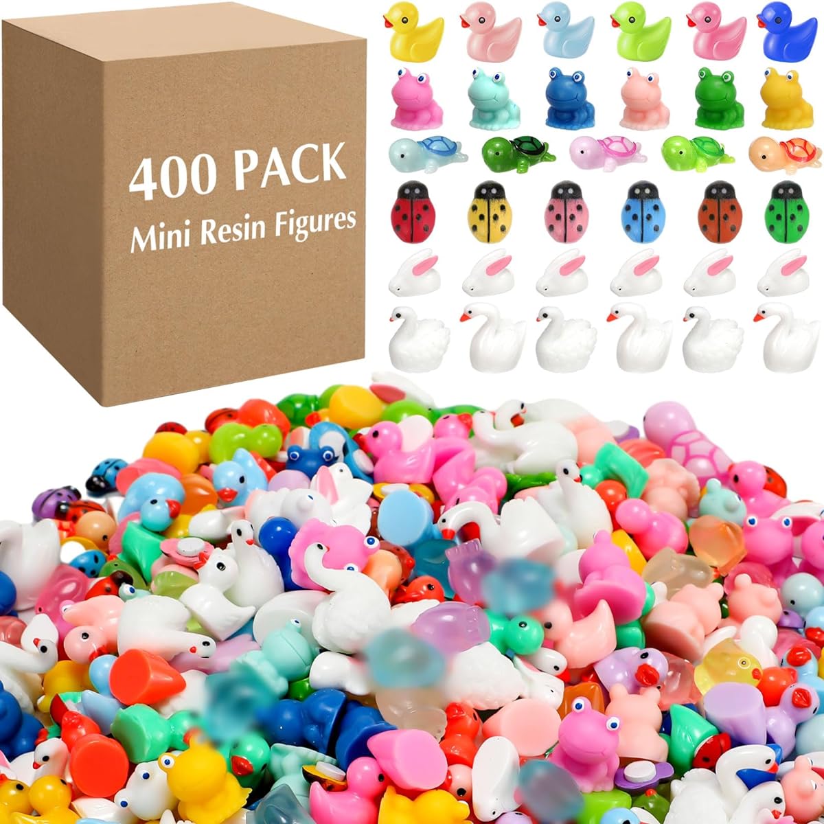 Barydat 400pcs Mini Resin Animal Figures Bulk for Pranks, Hide Crafts, Small Resin Charms, Miniature Animal Figures Toys, Mini Goodies, Christmas Party Favors, Garden Decoration Ornaments (Cute)