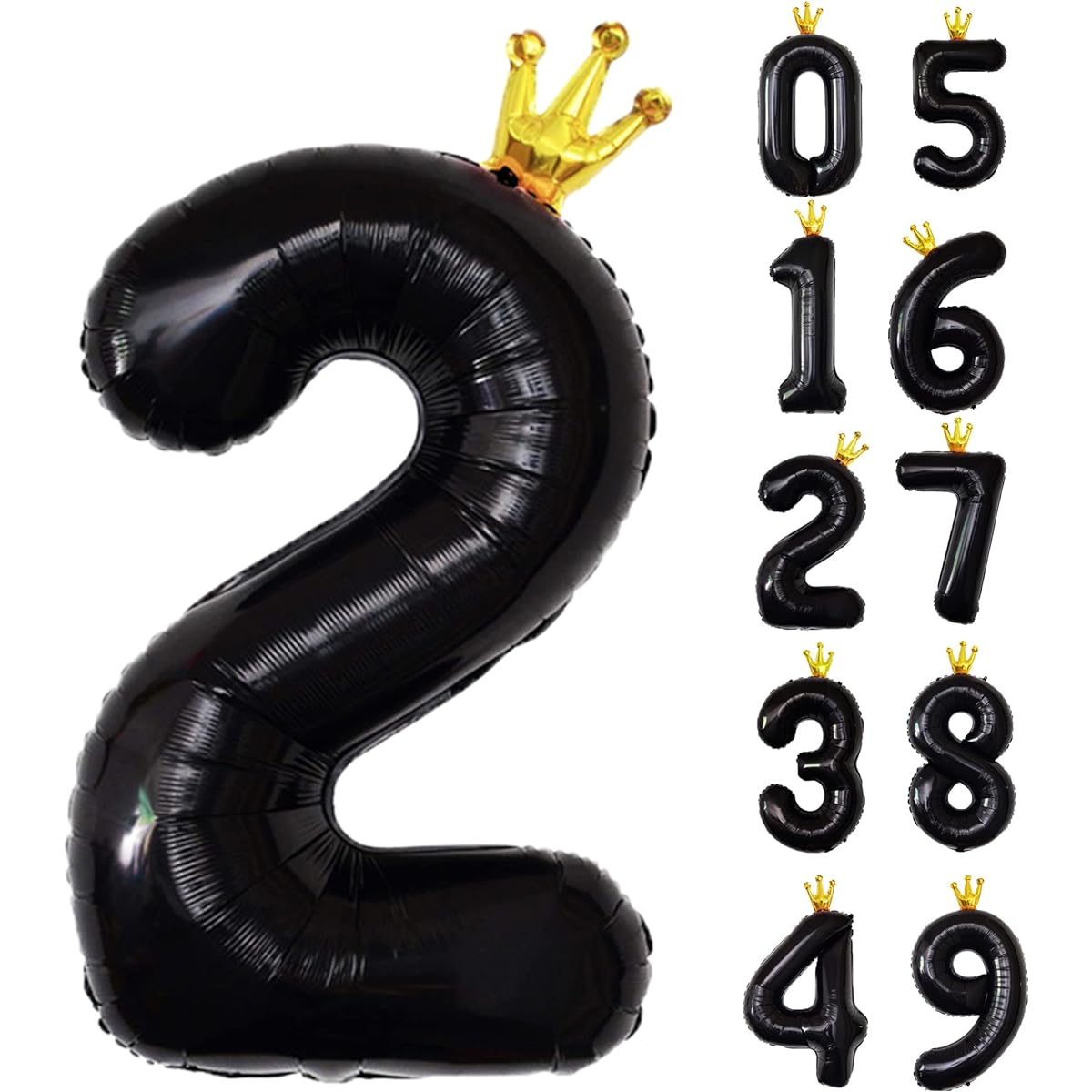 Gifloon Number 2 Balloons with Crown,Large Number Balloons 40 Inch for 2nd Birthday Party Decorations Supplies,2 Birthday Sign Decorations,Black