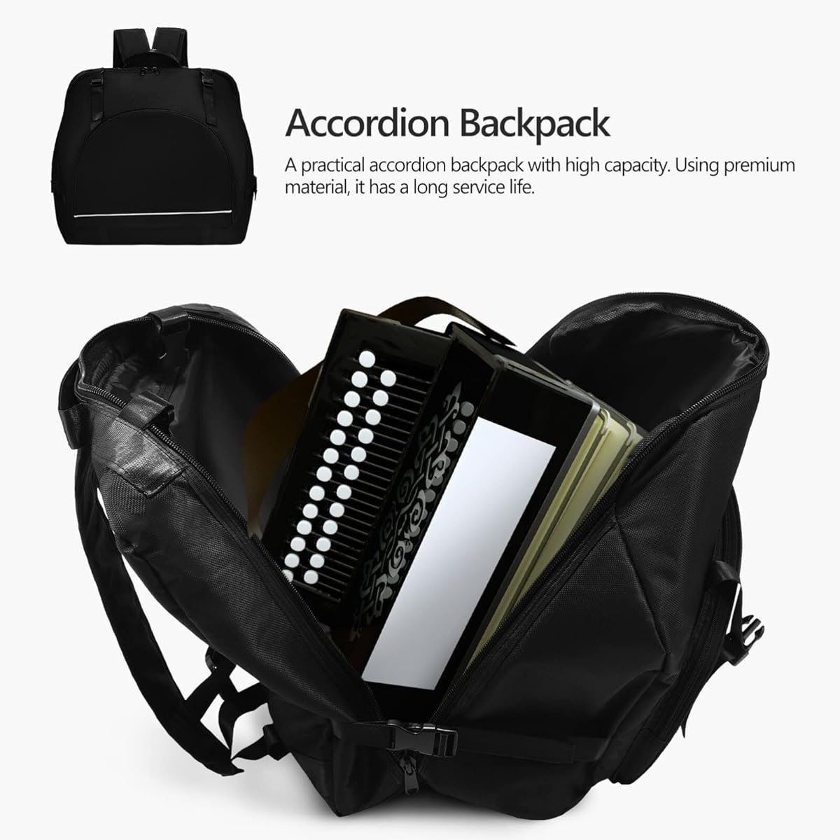 Vaguelly Accordion Bag Padded 48/60/72 Bass Piano Gig Bag Backpack with Shoulder Strap Accessory Bag Accordion Case Musical Instrument Carrying Bag Black