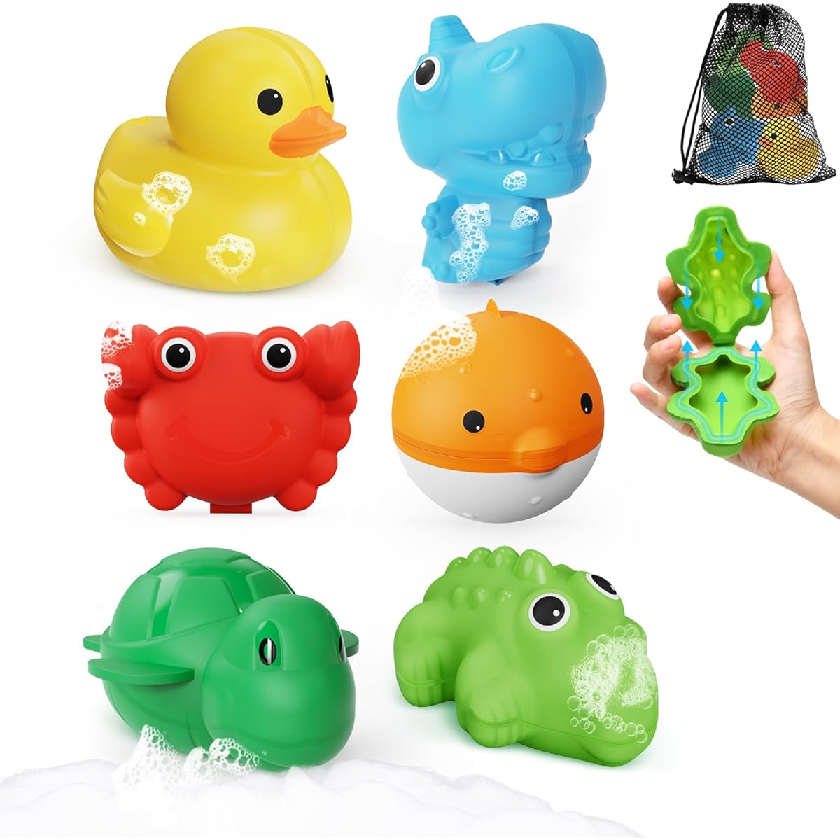 Soft Silicone Bathtub Baby Toys for Toddlers - Make Bathtime Fun, Safe Animal Water Toys, Easy to Clean, Quick to Fill, Enhance Imagination, Interactive Water Play, Birthday Gift (6 Pieces with Storage Bag)